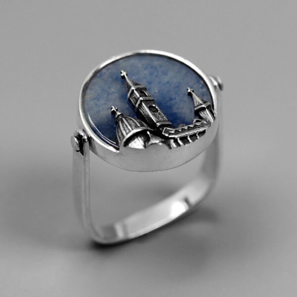 Original Look, Love Florence European Church Relief Aventurine S925 Sterling Silver Ring
